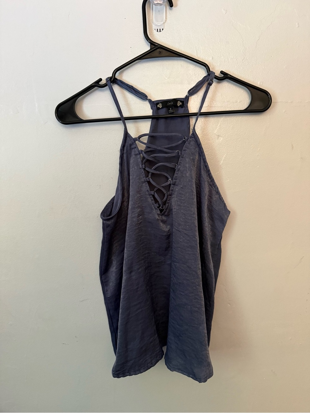 Iris Dusty Navy Lace-Up Halter Cami